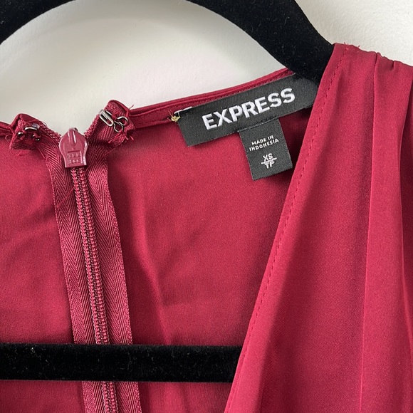 Express Satin Burgundy Wrap Midi Dress - Picture 3 of 6